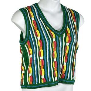 3D Colorful Rainbow Knit Vest Sweater Clothes S/M Tank Top VTG USA Artsy Retro
